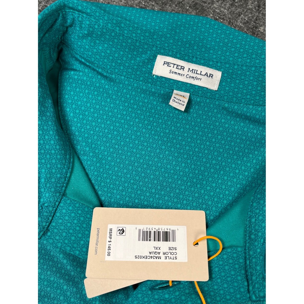 Peter Millar Summer Comfort XXL Aqua Blue Patterned Golf Polo‎ Shirt